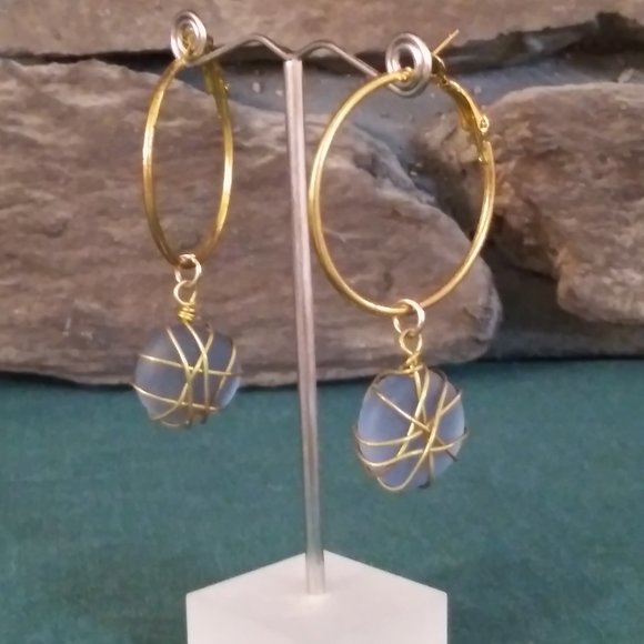 Blue Tourmaline & Gold Wire Earrings - Picture 1 of 5